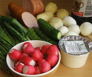 Products for okroshka on mayonnaise