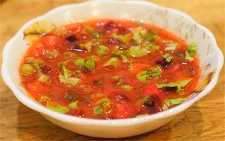 Plate with tomato okroshka