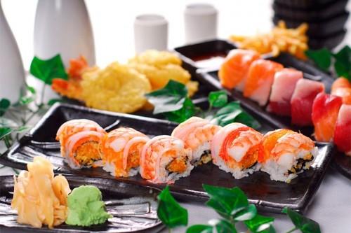 Delicious sushi and rolls on a dish
