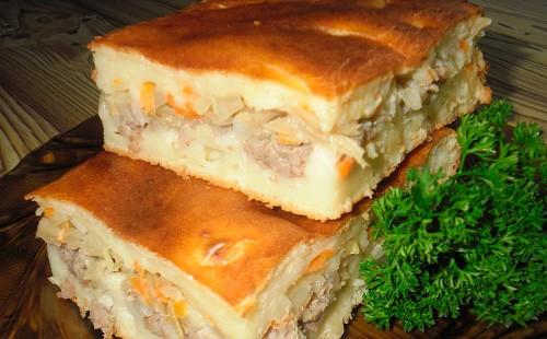 Homemade cabbage pie with meat