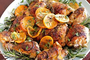 Delicious mosaic of chicken and oranges