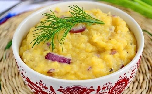 Sun porridge in a smart bowl and with a sprig of dill