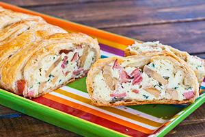 Chatters with bacon and mushrooms in puff pastry