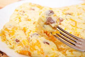 Cottage cheese casserole with cottage cheese in a double boiler