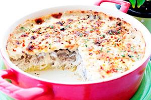 Potato casserole with mushrooms and chicken