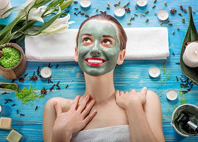 Girl with a green mask on her face