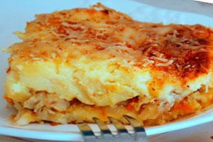 A piece of fish casserole on a plate