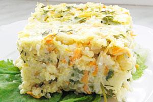 Zucchini casserole with rice and herbs