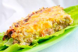 Slice of squash casserole with minced meat