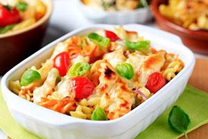 Pasta and sausage casserole with tomato