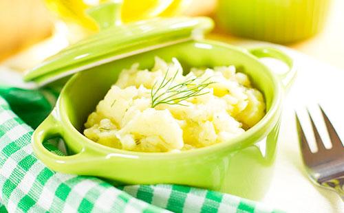 Mashed potatoes in a green pot