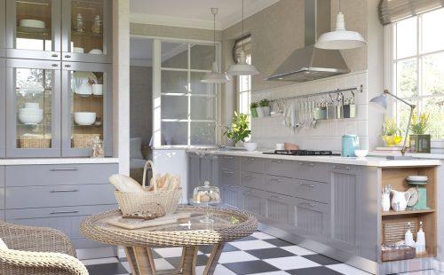 Kitchen design in gray colors.
