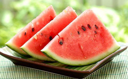 Three slices of ripe watermelon