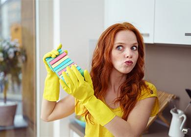 Woman with washing sponges