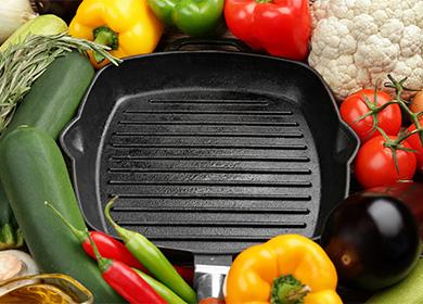 Grill pan and vegetables