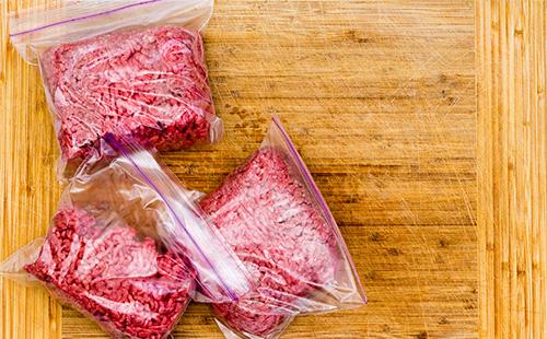 Minced meat in plastic bags