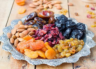 A mixture of various dried fruits on a dish