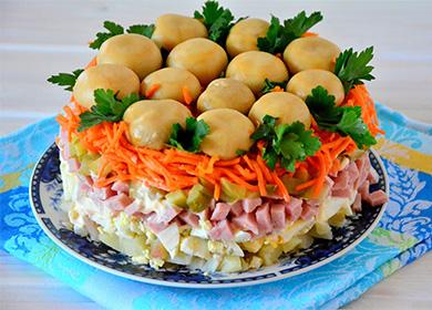 Classic salad recipe Lesnaya Polyana: festive puff and quick everyday