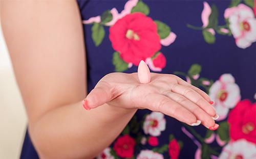 Vaginal tablet in the palm of your hand