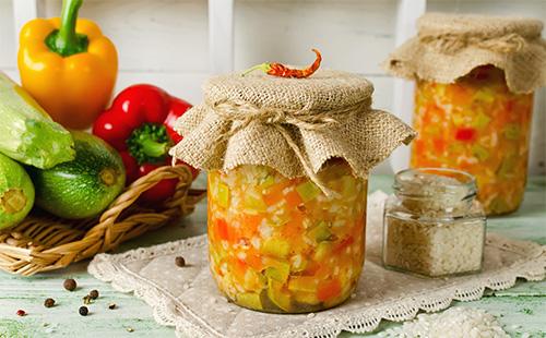 Zucchini with rice in a jar