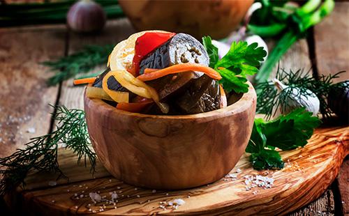 Sour eggplant in a bowl