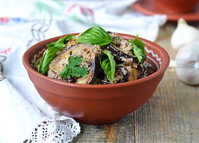 Baked eggplant in a cup with herbs