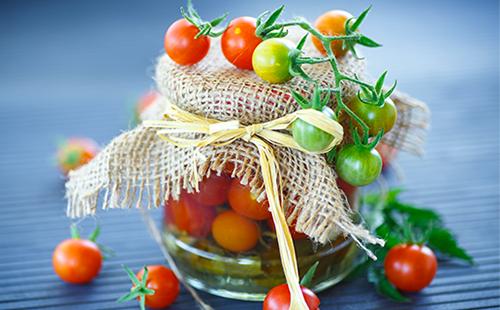 Green and Red Canned Cherry Tomatoes