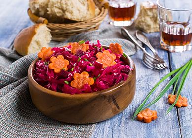 Beetroot salad in a wooden bowl