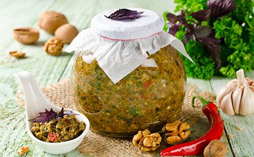Jar of green adjika