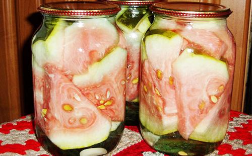 Salted watermelons in a jar