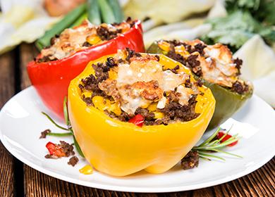 Multi-colored peppers with meat and cheese