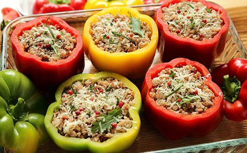 Bell pepper with meat, rice and buckwheat