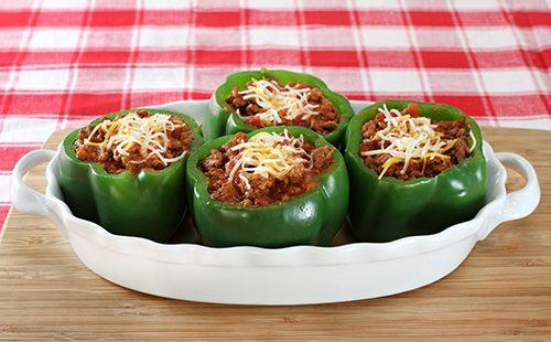 Green peppers in an oval dish