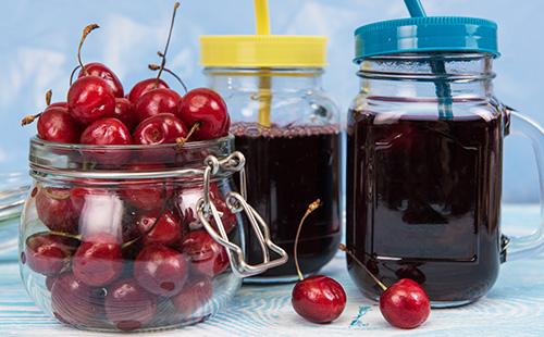 Cherries and compote in a glass