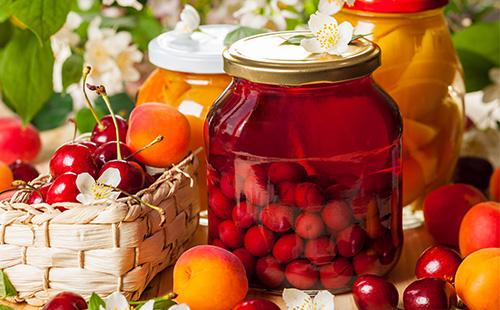 Stewed cherry and cherry plum in a jar