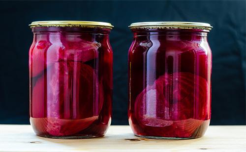 Pickled beets in jars