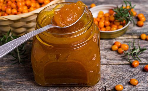 Sea buckthorn jam in a jar