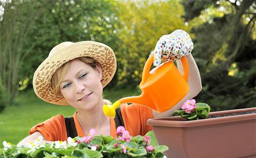 Woman watering a flowerpot