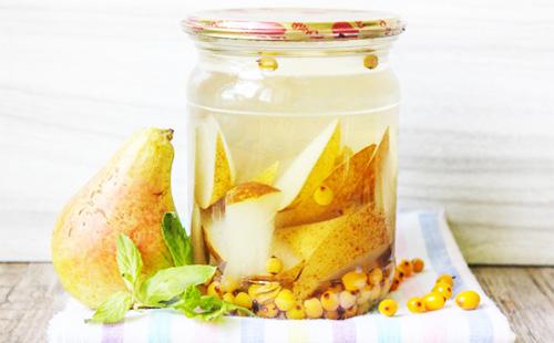 Pear compote in a jar