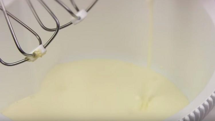 Pour cold cream into the mixer bowl.