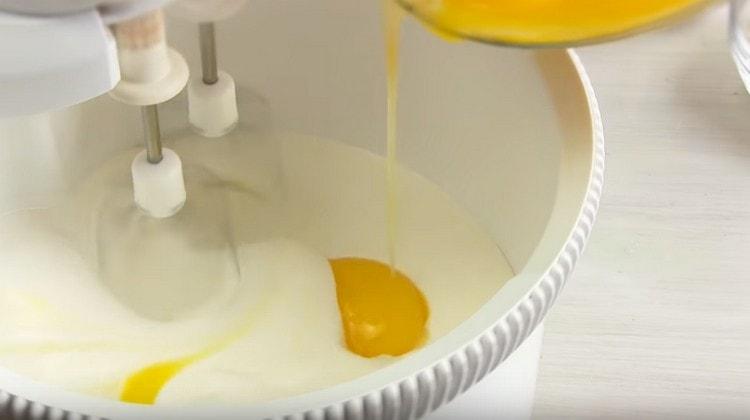 One at a time we put in the protein mass of the yolk.