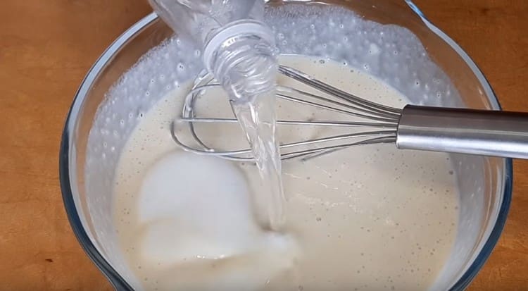 We prepare the dough on mineral water with milk.