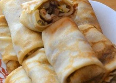 Fragrant pancakes with mushrooms: two step by step recipes with photos!