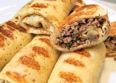 We prepare delicious and satisfying pancakes with minced meat according to the recipe with step-by-step photos and videos.