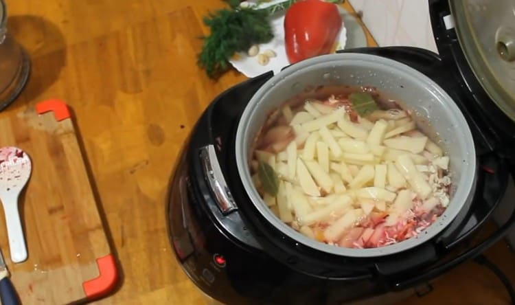 Pour all the components of the dish with boiling water and turn on the Soup mode.