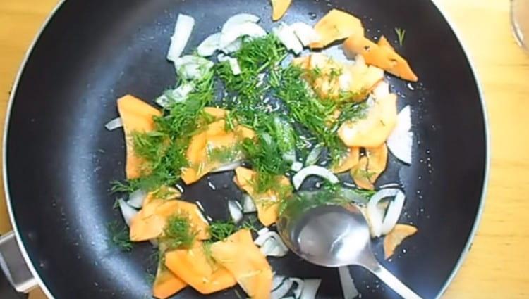 Cooking vegetables and dill.