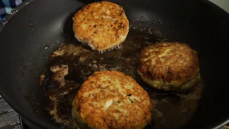 Fry the patties on both sides until golden brown.