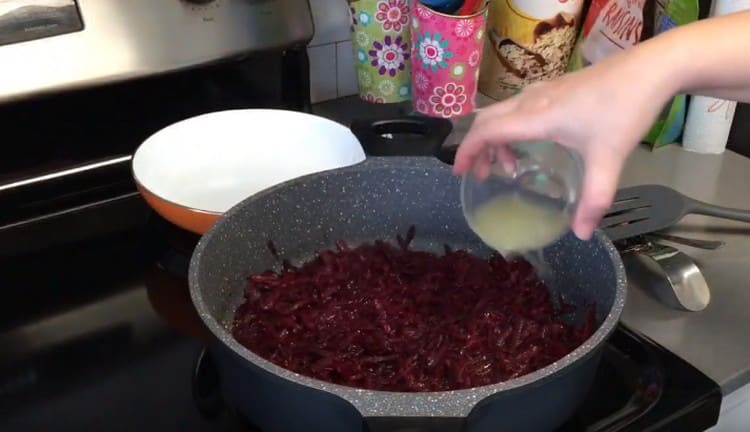 Add a little sugar to the beets, as well as lemon juice, so that it retains its color.