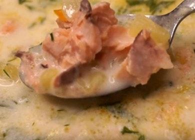 Delicious pink salmon fish soup with cream