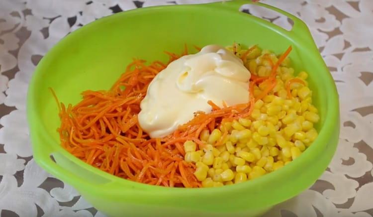 Dress salad with mayonnaise.